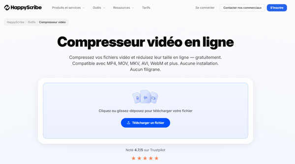 Compresser vidéo en ligne via HappyScribe