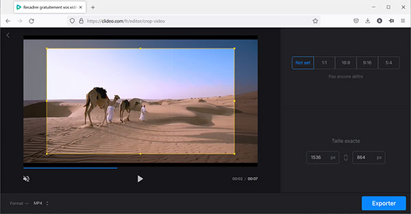 Rogner la vidéo avec Clideo
