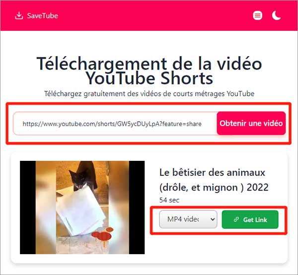 Télécharger un short YouTube avec SaveTube