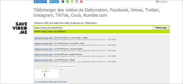 Télécharger une vidéo Vimeo sur savevideo.me