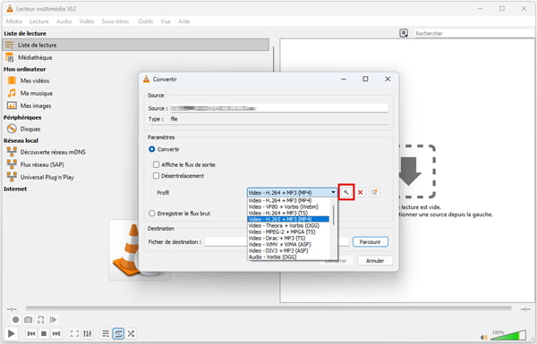 Sélectionner le profil MP4