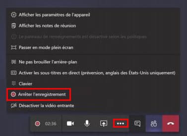 Arrêter l'enregistrement sur Teams