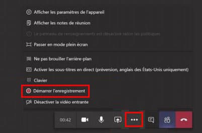 Démarrer l'enregistrement sur Teams