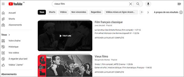 Télécharger un vieux film avec YouTube