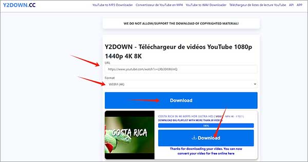 Télécharger une vidéo YouTube 4K avec Y2DOWN.CC