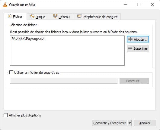 Ajouter AVI dans VLC