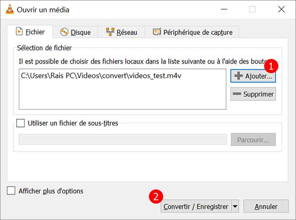 Ajouter un fichier M4V dans VLC