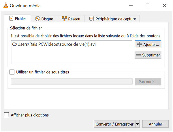 Ajouter les fichers AVI dans l'application VLC