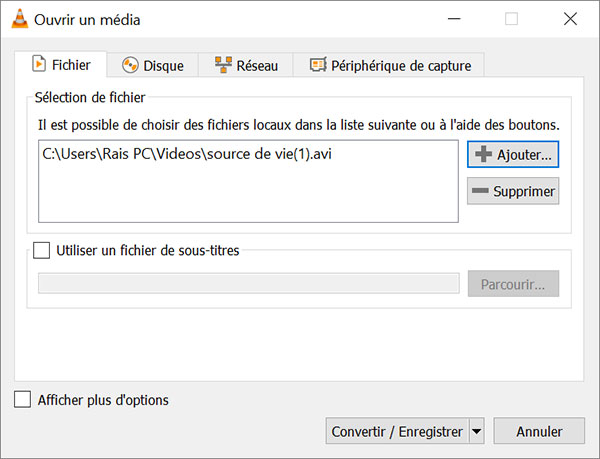 Ajouter le ficher VLC