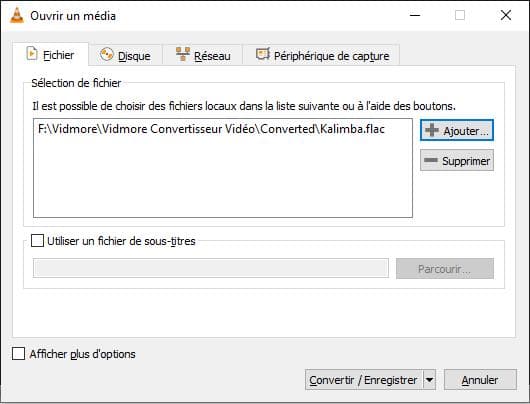 Ajouter le fichier FLAC dans VLC