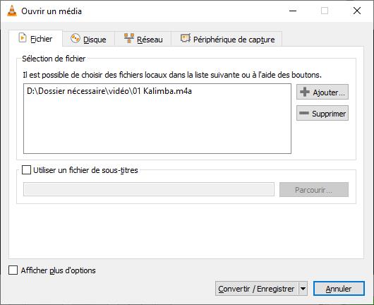 Ajouter un fichier M4A dans VLC