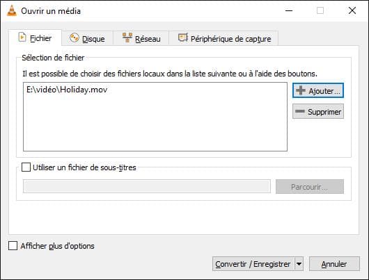 Ajouter MOV dans VLC