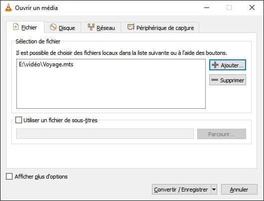 Ajouter la vidéo dans VLC