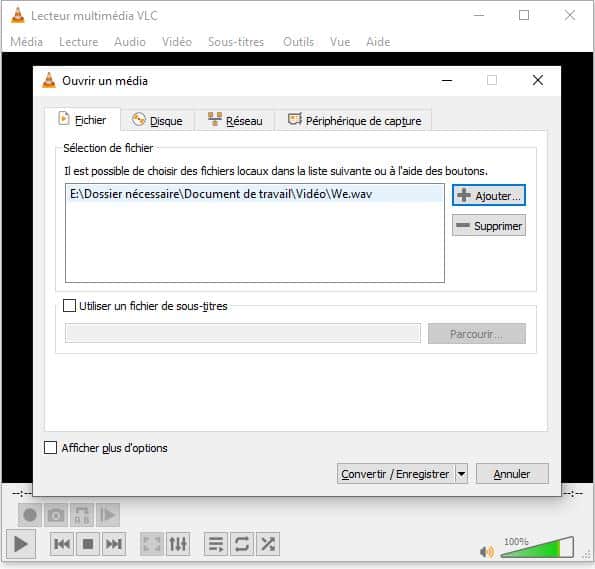 Ajouter un fichier WAV dans VLC