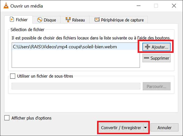 Ajouter le fichier WebM dans VLC