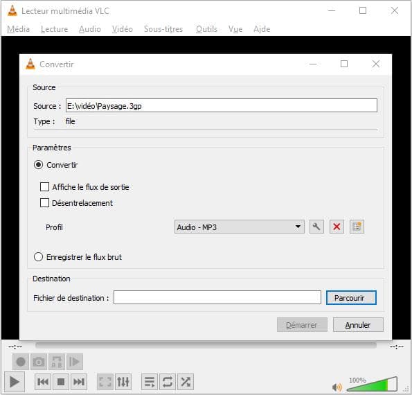 Convertir 3GP en MP3 avec VLC