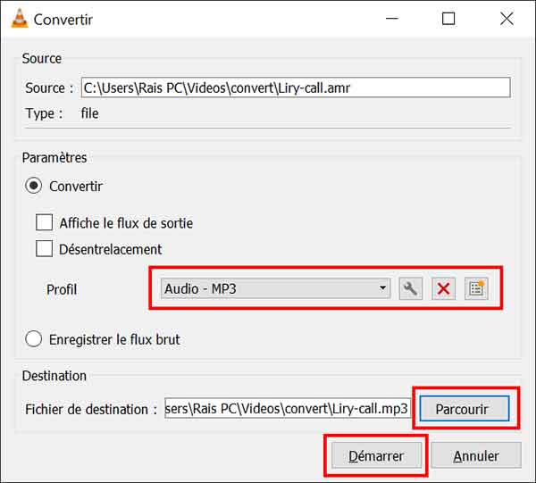 Convertir AMR en MP3 sur VLC