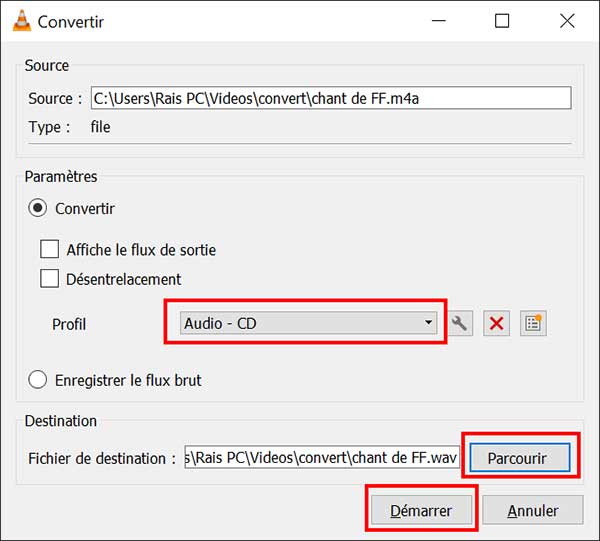Convertir le fichier audio M4A en WAV dans VLC