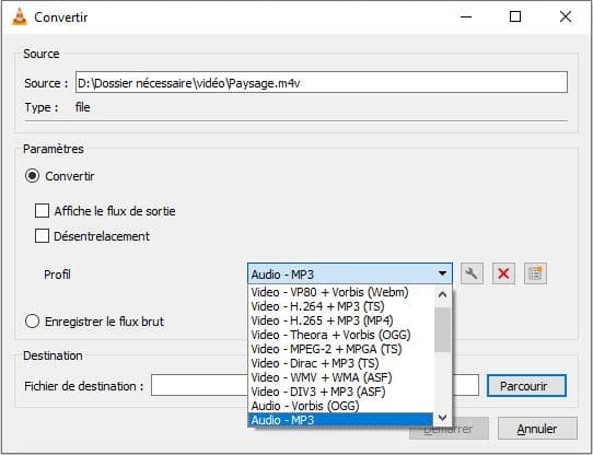 Convertir M4V en MP3 avec VLC