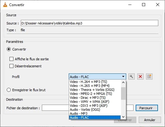 Convertir MP3 en FLAC avec VLC