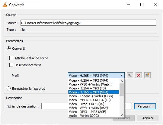 Convertir OGV en MP4 par VLC