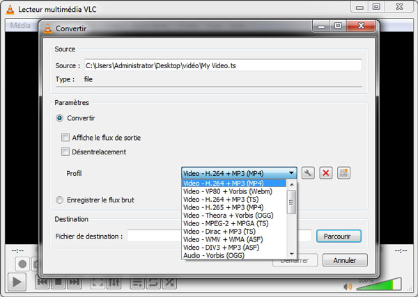 Convertir TS en MP4 par VLC