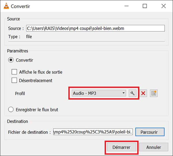 Convertir WebM en MP3 avec VLC