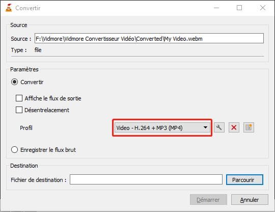 Convertir WebM en MP4 par VLC