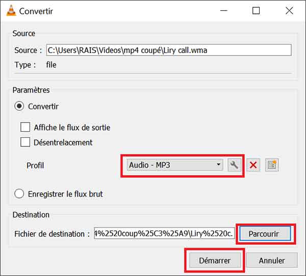 Convertir WMA en MP3 avec VLC