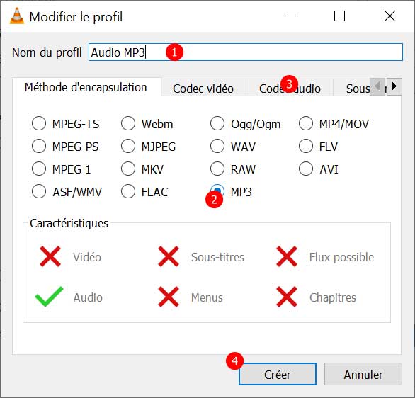 VLC Modifier le prodil audio MP3