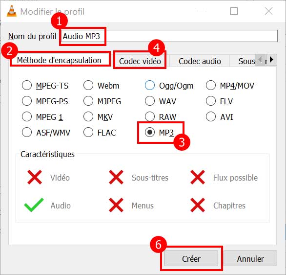 VLC Modifier le profil MP3