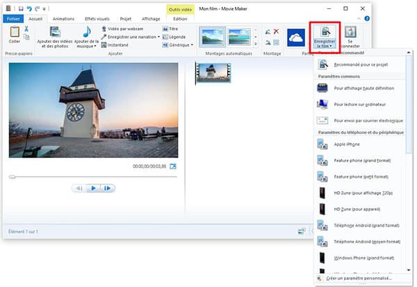 Enregistrer le film sur Windows Media Maker