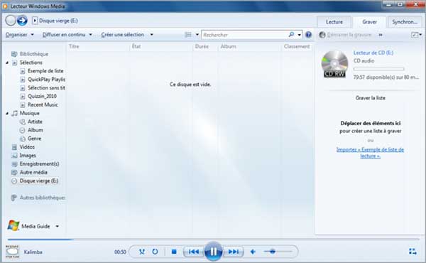 Choisir Graver sur Windows Media Player