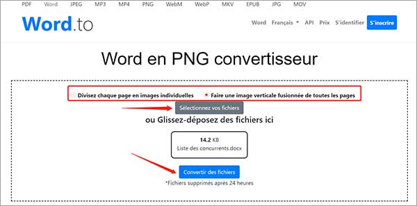 Word en JPG avec le site Word.to