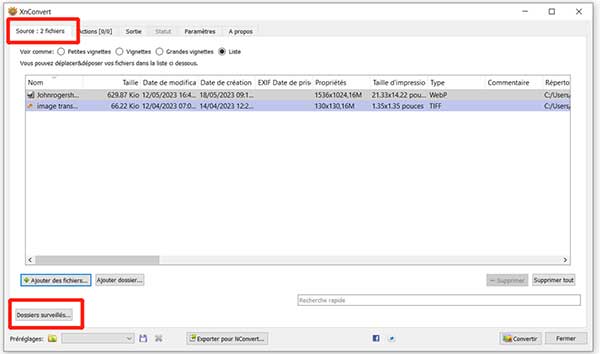 Ajouter des fichiers sur XnConvert