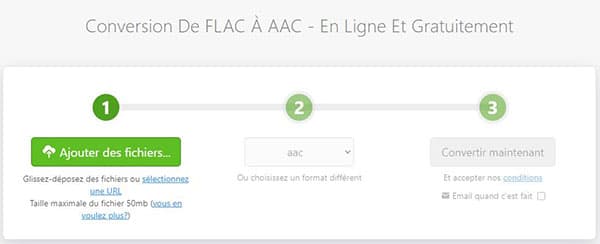 Convertir FLAC en AAC en ligne gratuitement avec ZAMZAR