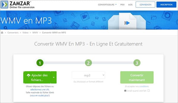 ZAMZAR Convertisseur WMV en MP3 en ligne