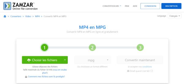 Convertir MP4 en MPEG avec Zamzar